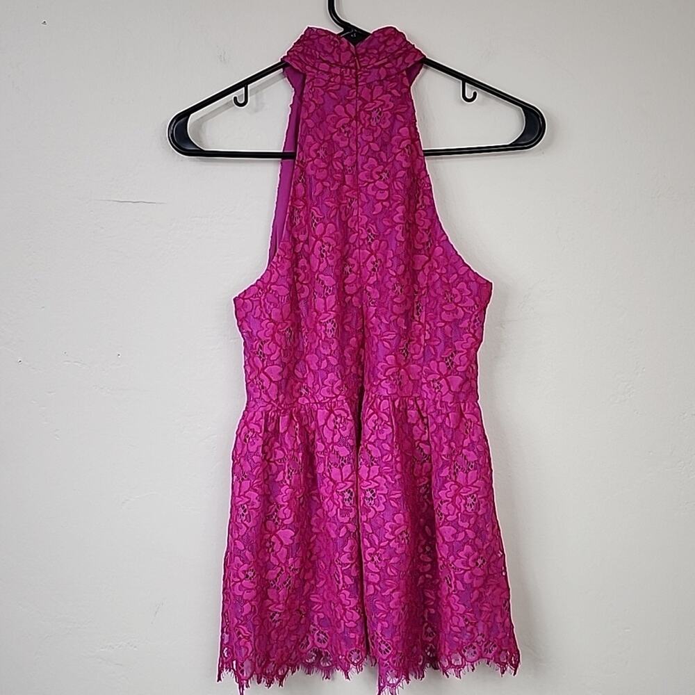 NWT $258 Hot Pink Floral Lace Size 2 Halter Blouse - Picture 2 of 5